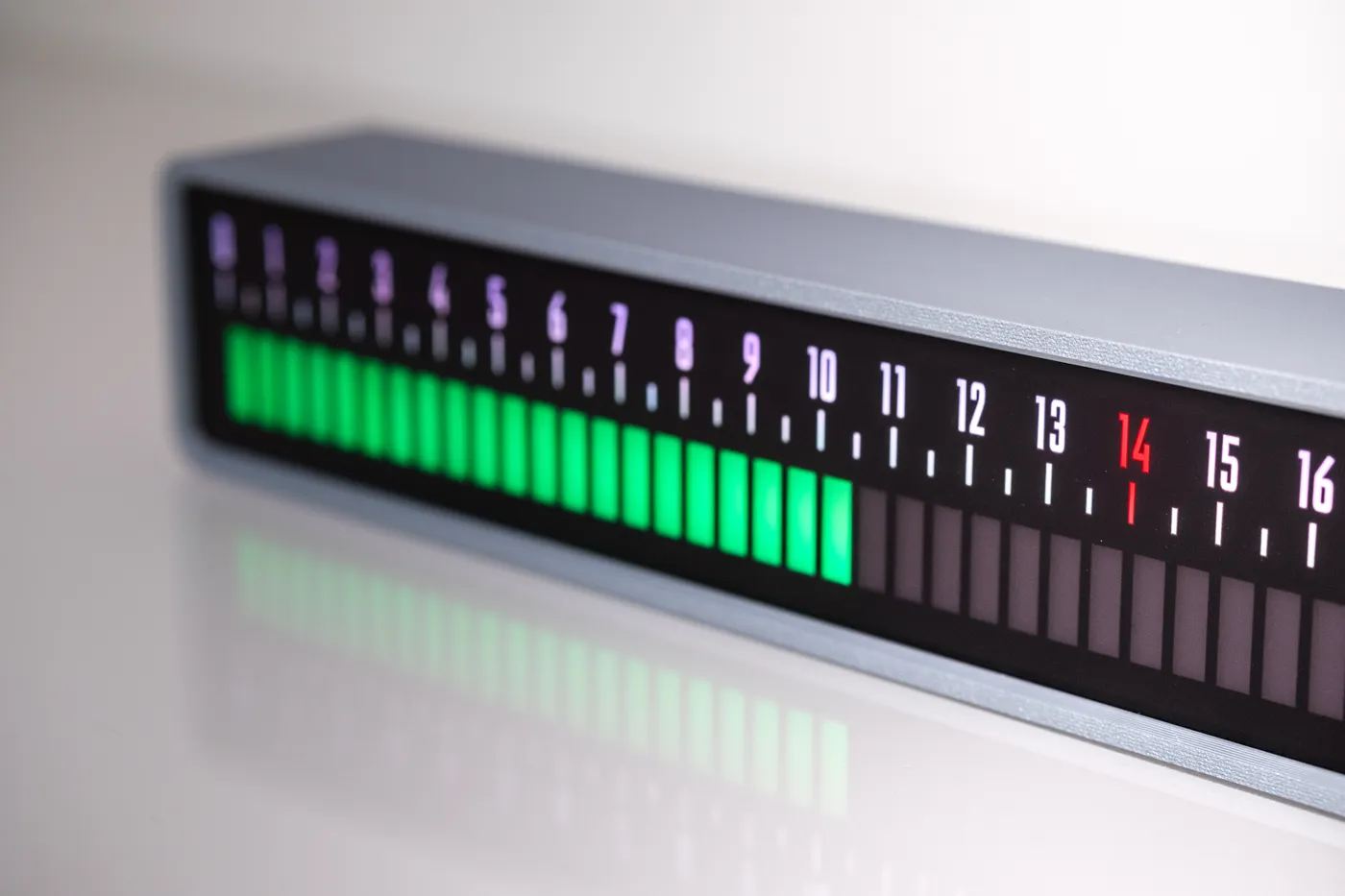 Close-up of the linear clock display